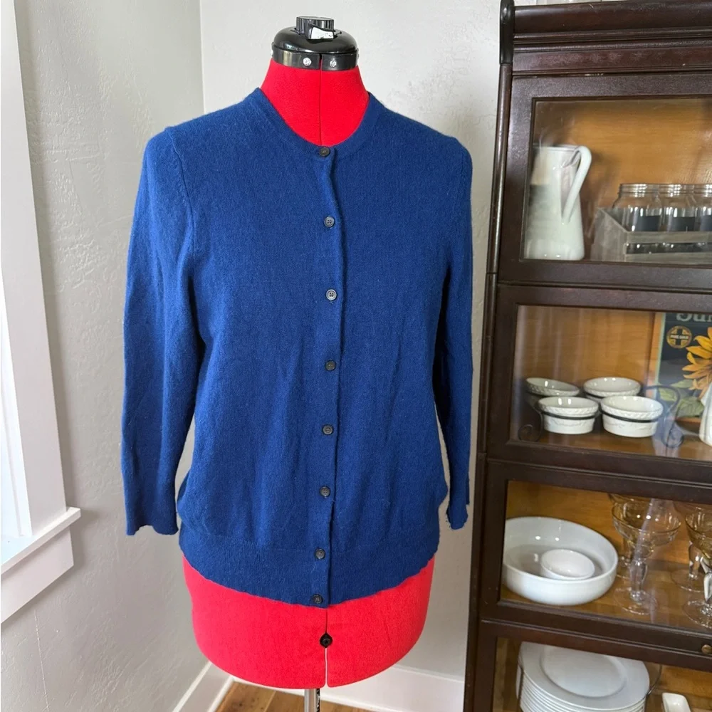 Lark & Ro 100% Navy Classic Sweater Cashmere Button Front Cardigan Size L